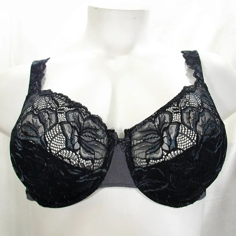 42D Bali 6543 Semi Sheer Lace Desire No-Foam UW Bra‎ Black NWT